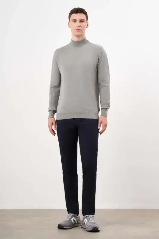 Modazone Men's Gray Basic Half Turtleneck Dynamic Fit Comfort Fit Knitwear - 4