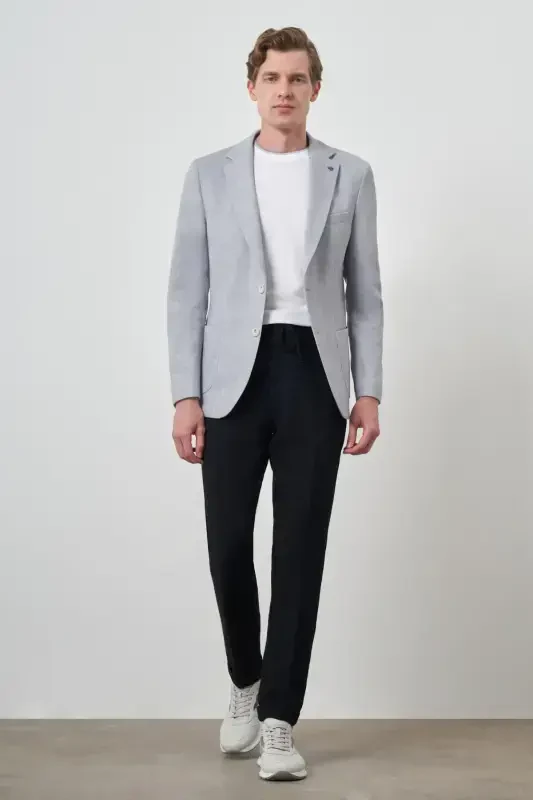 Modazone Men's Gray Knitted Patterned Slim Fit Mono Collar Jacket - 3