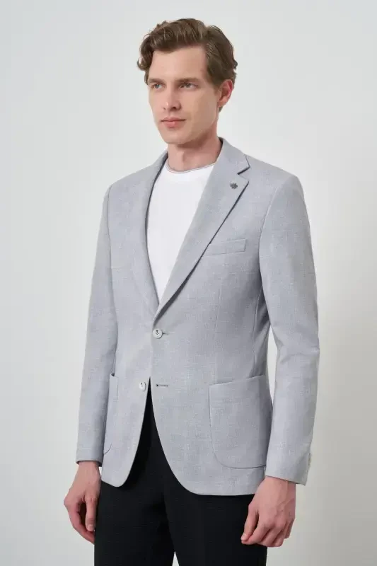 Modazone Men's Gray Knitted Patterned Slim Fit Mono Collar Jacket - 4