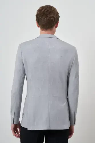 Modazone Men's Gray Knitted Patterned Slim Fit Mono Collar Jacket - 5