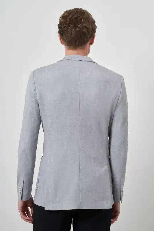 Modazone Men's Gray Knitted Patterned Slim Fit Mono Collar Jacket - 5