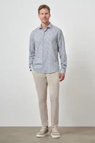 Modazone Men's Gray Linen Trend Dynamic Fit Button-Down Collar Shirt - MORVEN (1)