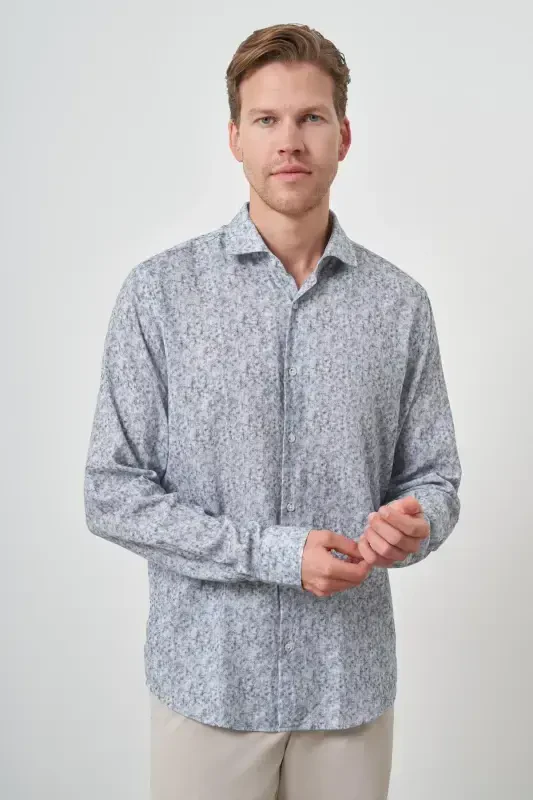 Modazone Men's Gray Linen Trend Dynamic Fit Button-Down Collar Shirt - 3