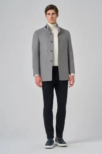 Modazone Men's Gray Plain Mandarin Collar Dynamic Fit Coat - MORVEN (1)