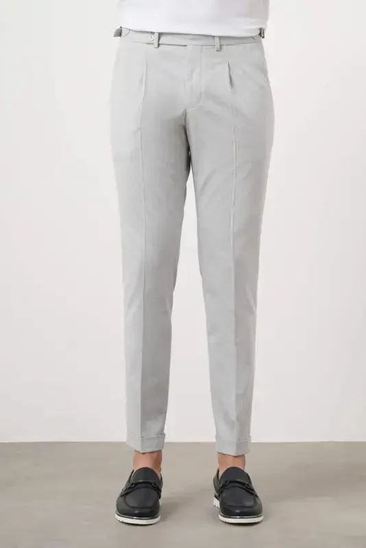 Modazone Men's Gray Polyviscose Trend Pleated Slim Fit Sports Trousers - MORVEN