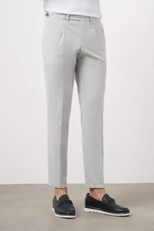 Modazone Men's Gray Polyviscose Trend Pleated Slim Fit Sports Trousers - 2