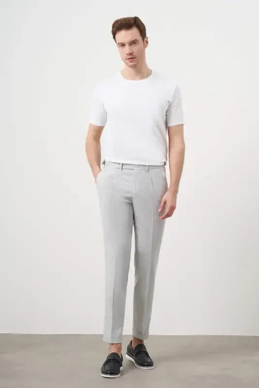 Modazone Men's Gray Polyviscose Trend Pleated Slim Fit Sports Trousers - 5