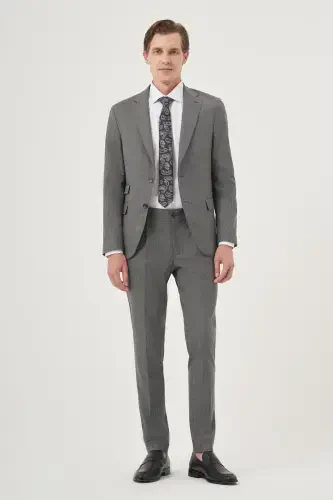 Modazone Men's Gray Polyviscose Trend Striped Slim Fit Single Collar Double Flap Pocket Suit - 4