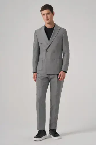Modazone Men's Gray Polyviscose Trendy Patterned Slim Fit Pointed Collar Suit - 3