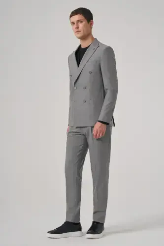 Modazone Men's Gray Polyviscose Trendy Patterned Slim Fit Pointed Collar Suit - 4