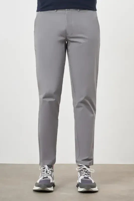 Modazone Men's Gray Summer Cotton Side Pocket Dynamic Fit Chino Pants - MORVEN