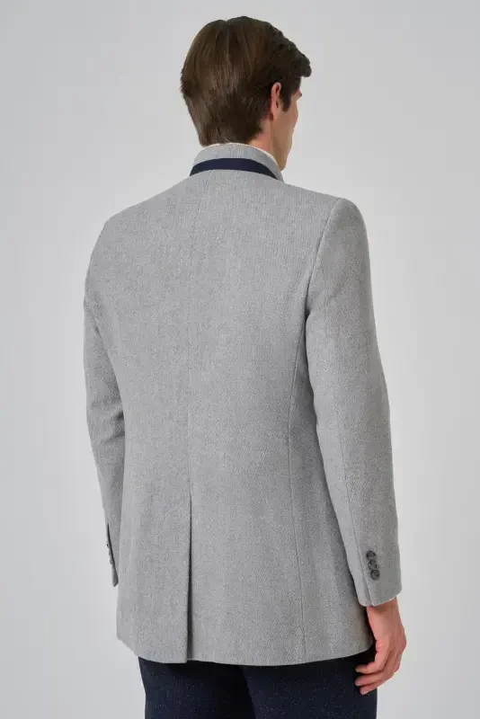 Modazone Men's Gray Wool Plain Dynamic Fit Mandarin Collar Coat - 5