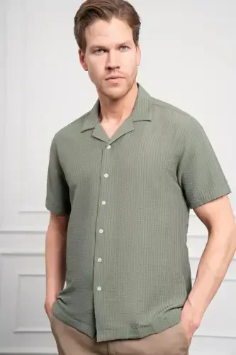 Modazone Men's Green Apache Collar Short Sleeve Shirt 