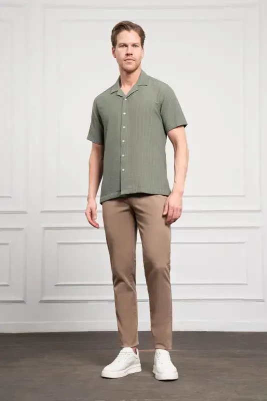 Modazone Men's Green Apache Collar Short Sleeve Shirt - 2