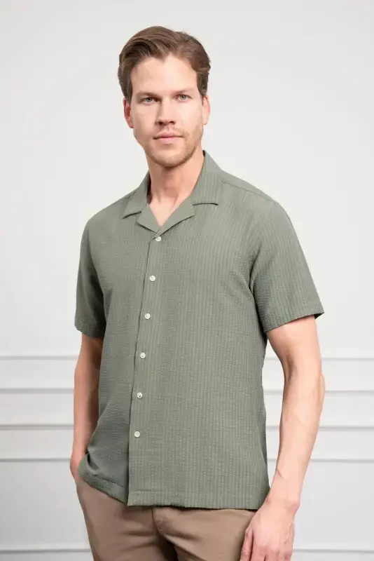 Modazone Men's Green Apache Collar Short Sleeve Shirt - 3