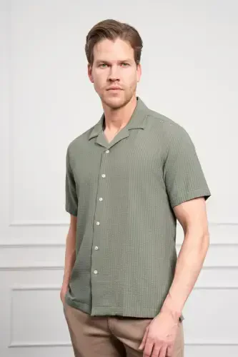 Modazone Men's Green Apache Collar Short Sleeve Shirt - 4