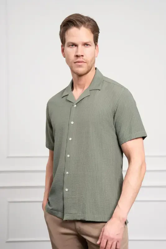 Modazone Men's Green Apache Collar Short Sleeve Shirt - 4