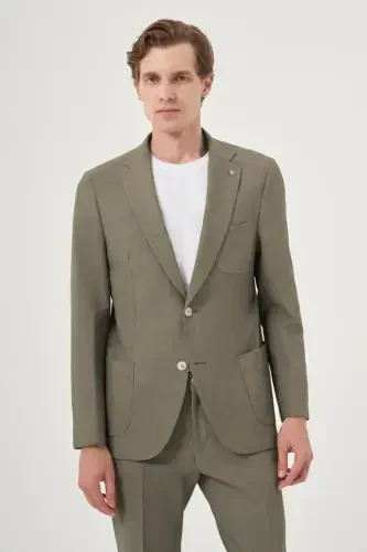 Modazone Men's Green Apple Polyviscose Trendy Striped Slim Fit Notch Lapel Suit - 2