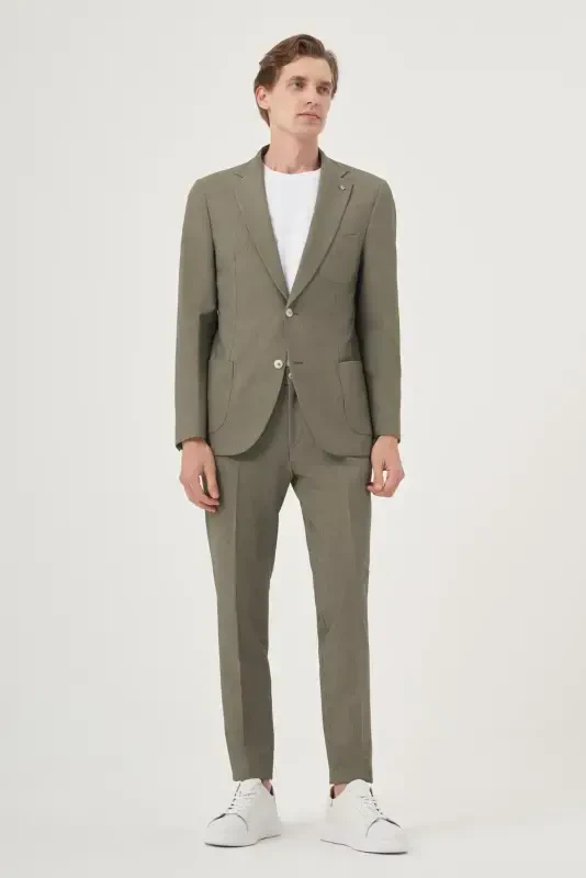 Modazone Men's Green Apple Polyviscose Trendy Striped Slim Fit Notch Lapel Suit - 4