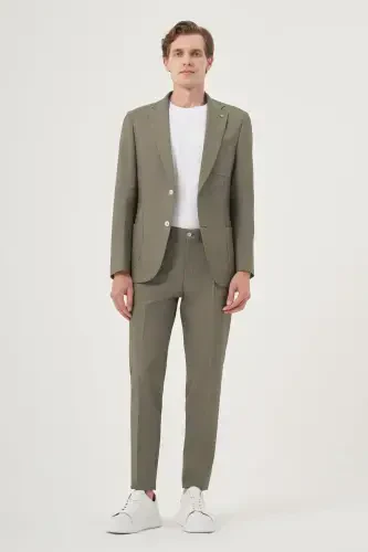 Modazone Men's Green Apple Polyviscose Trendy Striped Slim Fit Notch Lapel Suit - 5