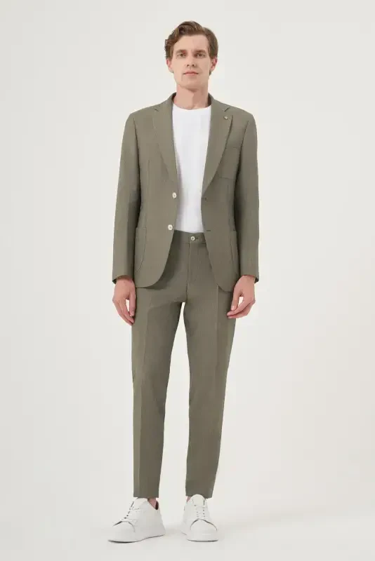 Modazone Men's Green Apple Polyviscose Trendy Striped Slim Fit Notch Lapel Suit - 5