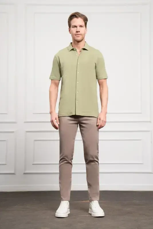 Modazone Men's Green Apple Trend Apache Collar Dynamic Fit Short Sleeve Shirt - 2