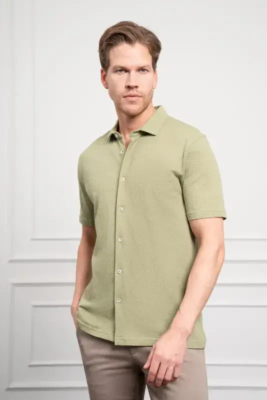 Modazone Men's Green Apple Trend Apache Collar Dynamic Fit Short Sleeve Shirt - 3