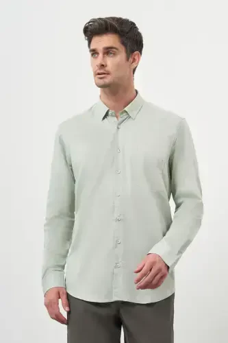 Modazone Men's Green Cotton Printed Patterned Pocketed Italian Collar Regular Fit Shirt - 1