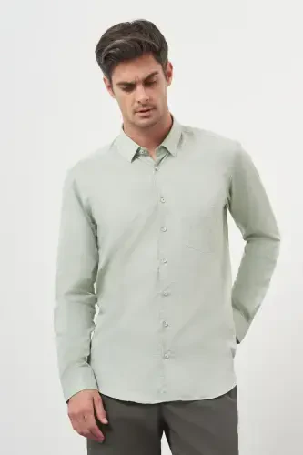 Modazone Men's Green Cotton Printed Patterned Pocketed Italian Collar Regular Fit Shirt - 2