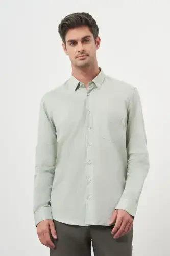 Modazone Men's Green Cotton Printed Patterned Pocketed Italian Collar Regular Fit Shirt - 3