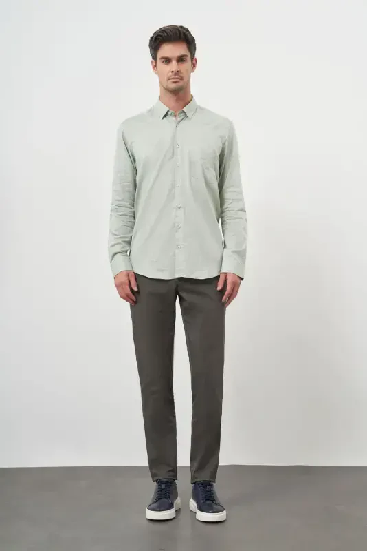 Modazone Men's Green Cotton Printed Patterned Pocketed Italian Collar Regular Fit Shirt - 4