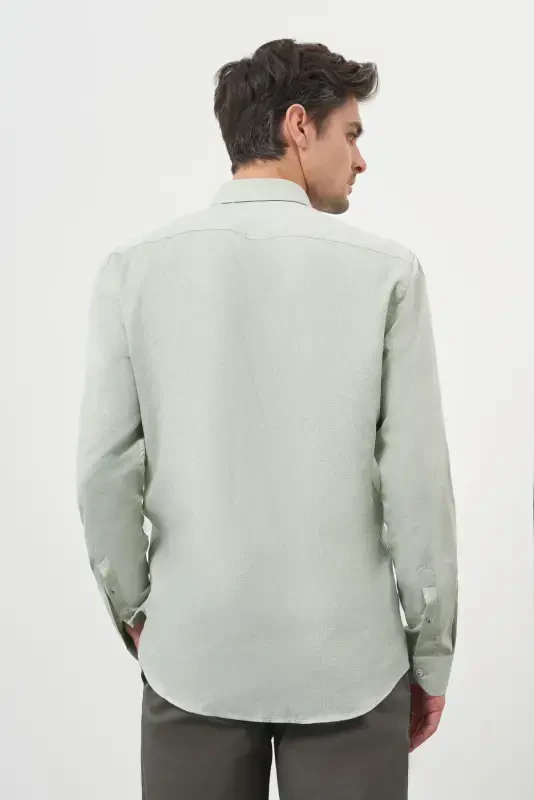 Modazone Men's Green Cotton Printed Patterned Pocketed Italian Collar Regular Fit Shirt - 5