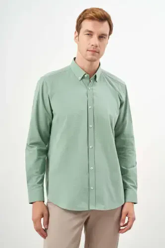 Modazone Men's Green Cotton Striped Panel Button-Down Collar Regular Fit Shirt 