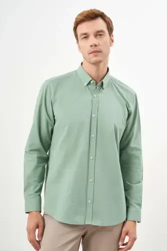 Modazone Men's Green Cotton Striped Panel Button-Down Collar Regular Fit Shirt - MORVEN (1)