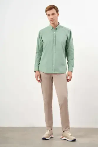 Modazone Men's Green Cotton Striped Panel Button-Down Collar Regular Fit Shirt - 4