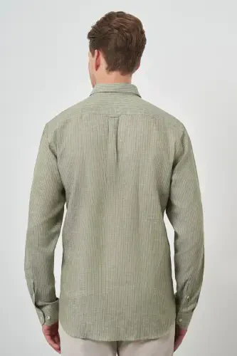 Modazone Men's Green Linen Dynamic Fit Button-Down Collar Shirt - 5