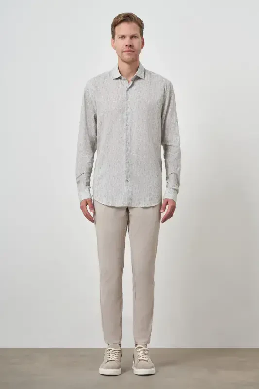 Modazone Men's Green Linen Trend Dynamic Fit Button-Down Collar Shirt - 2