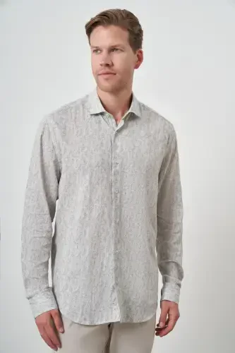 Modazone Men's Green Linen Trend Dynamic Fit Button-Down Collar Shirt - 3