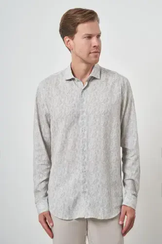 Modazone Men's Green Linen Trend Dynamic Fit Button-Down Collar Shirt - 4