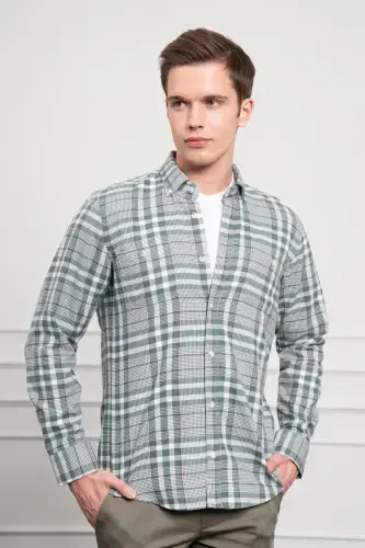 Modazone Men's Green Winter Buttoned Collar Regular Fit Shirt 