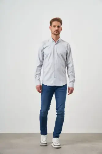 Modazone Men's Grey Cotton Printed Patterned Button-Down Collar Slim Fit Shirt - MORVEN (1)