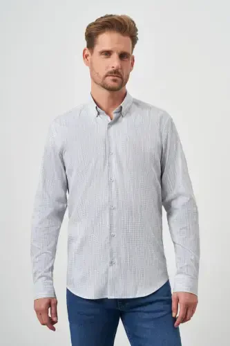 Modazone Men's Grey Cotton Printed Patterned Button-Down Collar Slim Fit Shirt - MORVEN (1)