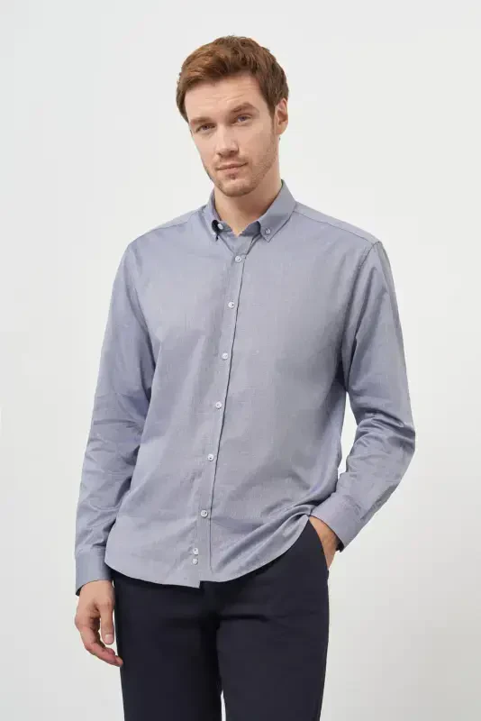 Modazone Men's Grey Cotton Trend Buttoned Collar Dynamic Fit Shirt - 2