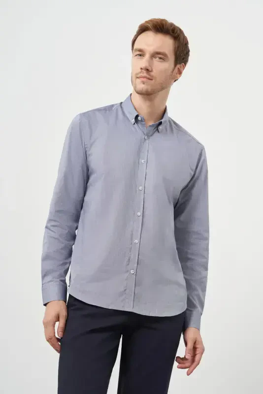 Modazone Men's Grey Cotton Trend Buttoned Collar Dynamic Fit Shirt - 3