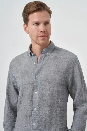Modazone Men's Grey Cotton Trend Slim Fit Button-Down Collar Shirt - 3