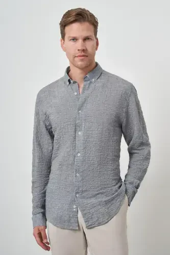 Modazone Men's Grey Cotton Trend Slim Fit Button-Down Collar Shirt - 4