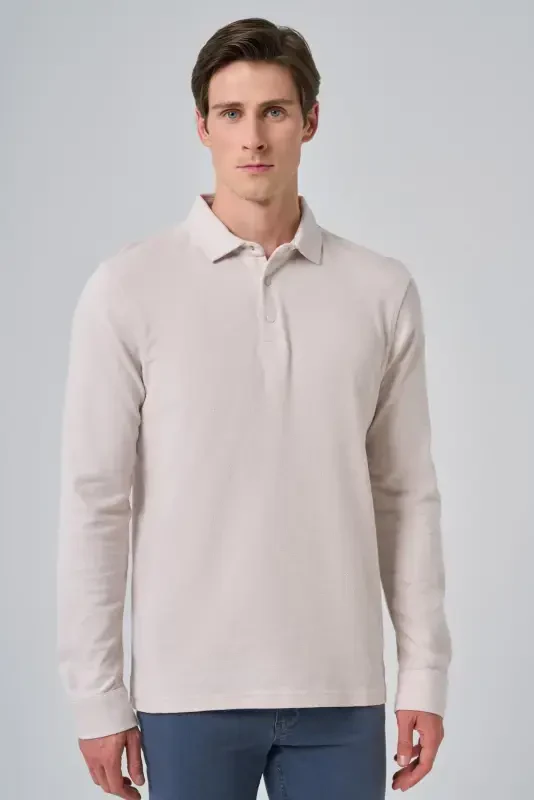 Modazone Men's Grey Cotton Trend Tree Bark Pattern Dynamic Fit Polo Neck Sweatshirt - 2