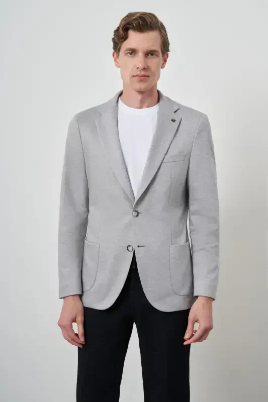 Modazone Men's Grey Knitted Slim Fit Mono Collar Jacket - 1