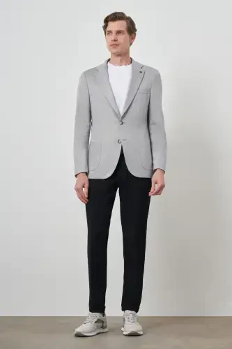 Modazone Men's Grey Knitted Slim Fit Mono Collar Jacket - 2