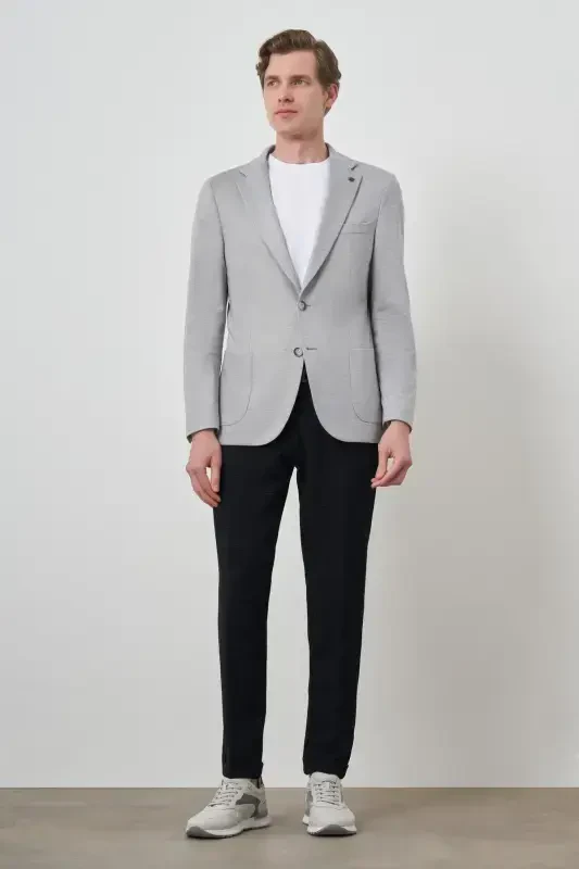 Modazone Men's Grey Knitted Slim Fit Mono Collar Jacket - 2